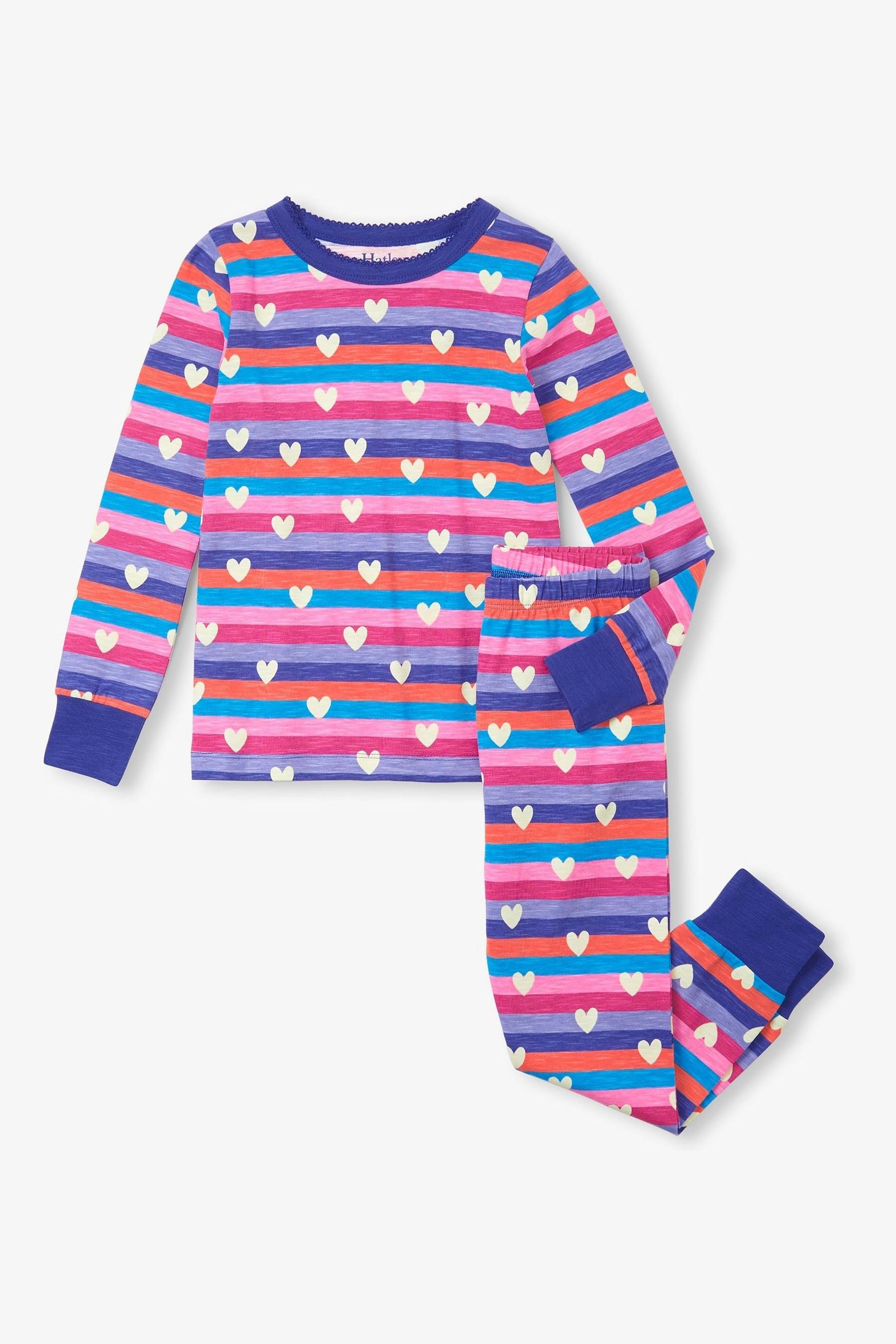 Hatley Pink Stripes and Hearts Stretch Cotton Pyjamas