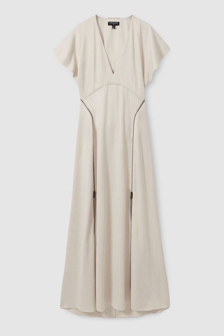 Reiss Ivory Leena Atelier Zipped Cady Maxi Dress with Virgin Wool - Image 2 of 6