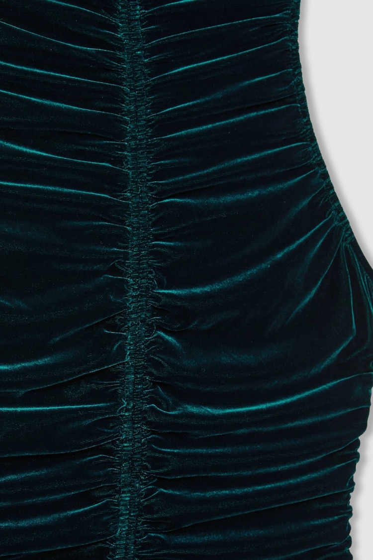 Reiss Teal Niva Racer-Front Ruched-Velvet Dress - Image 6 of 6