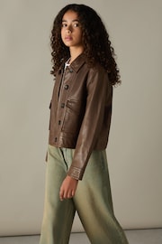 Reiss Brown Hanson Senior Leather Patch-Pocket Jacket - Image 1 of 4