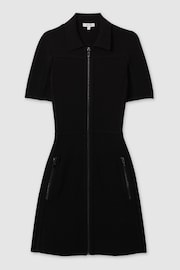 Reiss Black Nala Knitted Zip-Front Mini Dress - Image 2 of 6