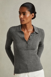 Reiss Charcoal Jade Wool Cable Knit Polo Neck Jumper - Image 3 of 6