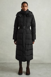 Reiss Black Dalby Petite Longline Hooded Puffer Coat - Image 4 of 9