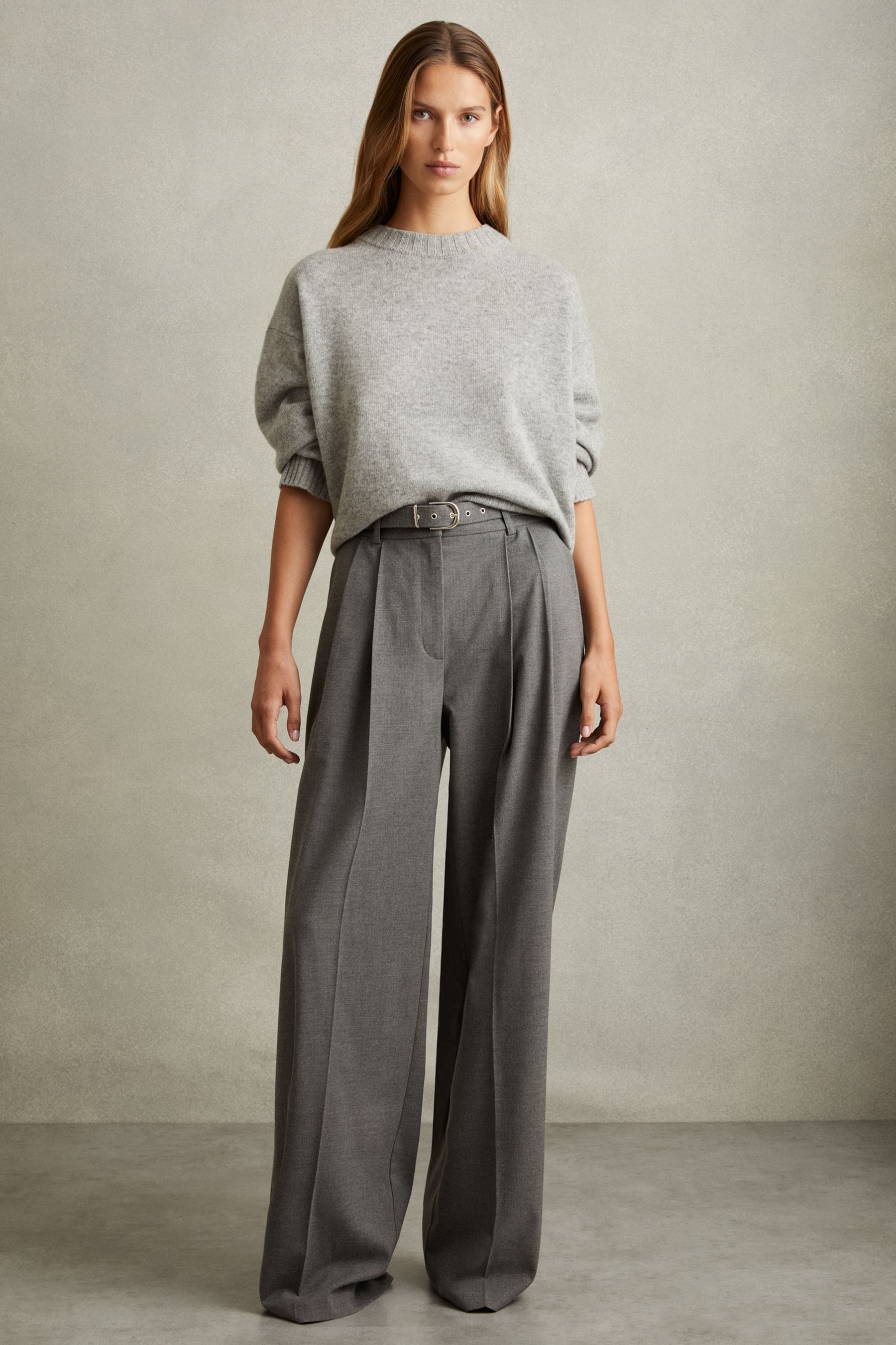 Silver grey wide leg trousers best sale
