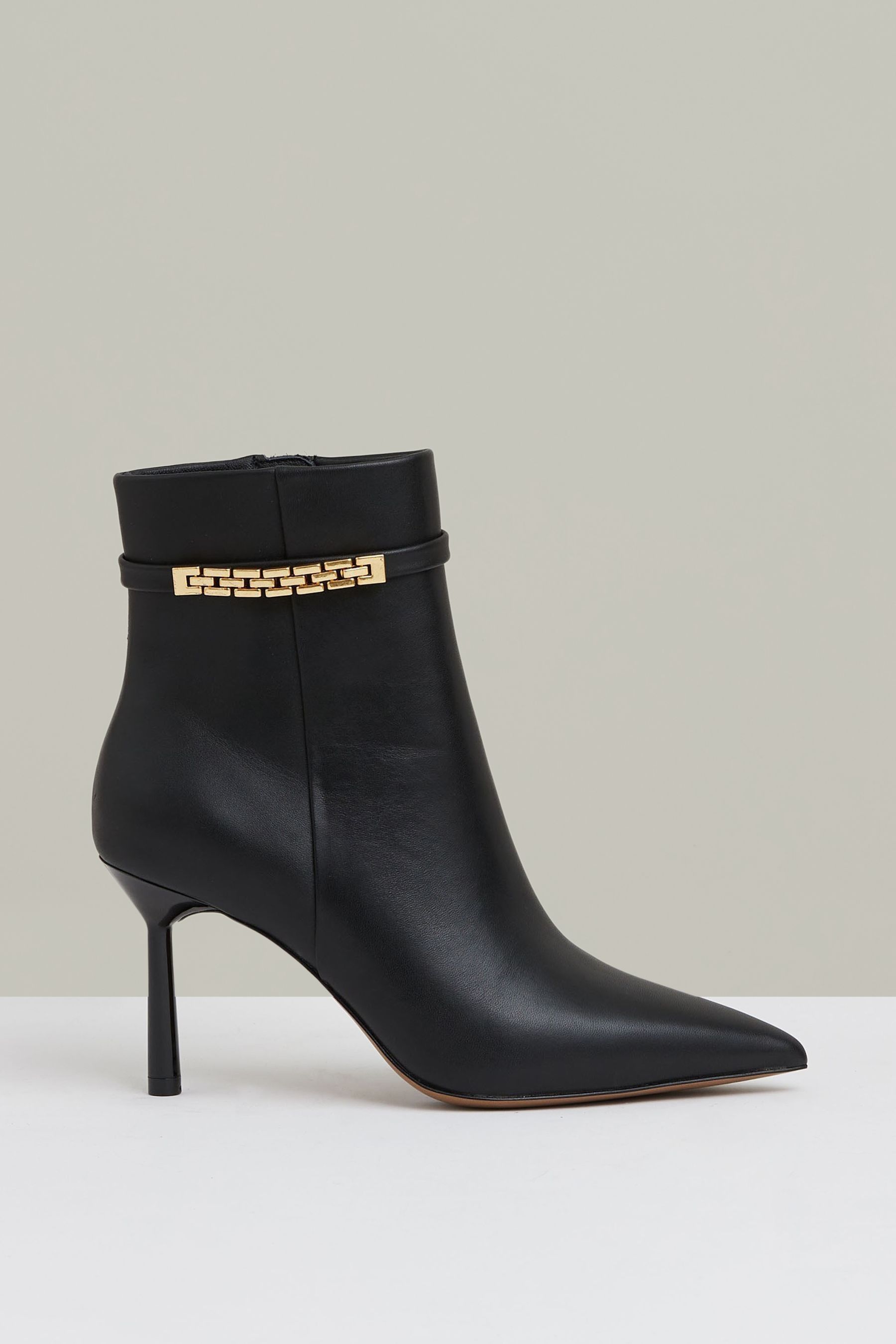 Reiss Black Emily Leather Chain Embellished Ankle Boots 6 Womens