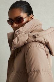 Reiss Mink Neutral Dalby Petite Longline Hooded Puffer Coat - Image 6 of 8