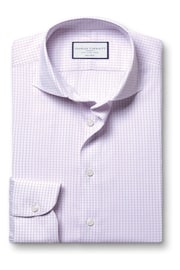 Charles Tyrwhitt Purple Slim Fit Non Iron Stretch Twill Fine Check Shirt - Image 4 of 6