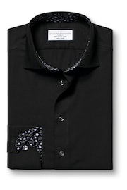 Charles Tyrwhitt Black Slim Fit Non-Iron Twill Printed Trim Shirt - Image 3 of 5