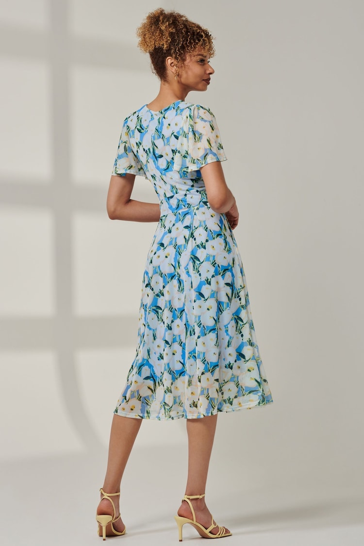 Jolie Moi Blue Kairi Floral Print Mesh Midi Dress - Image 2 of 6