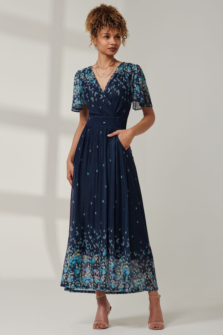 Buy Jolie Moi Blue Mirrored Mesh Angel Sleeve Maxi Dress from the Next ...