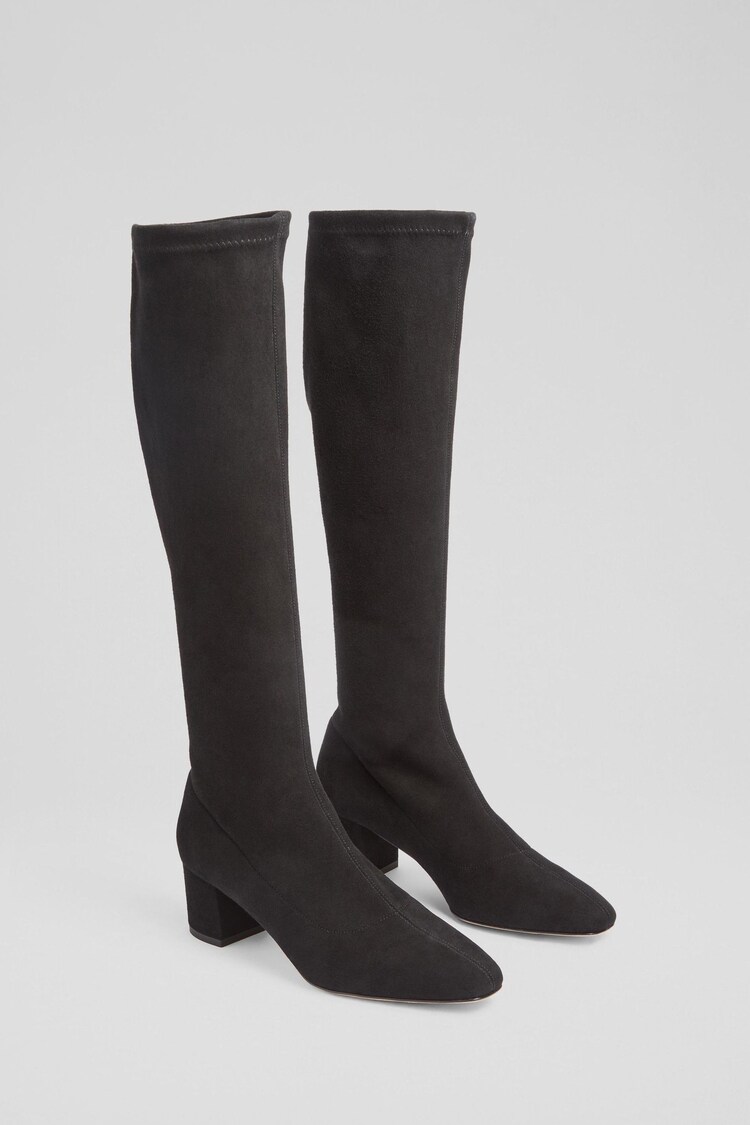 LK Bennett Eldon Block Heel Stretch Knee Black Boots - Image 2 of 4