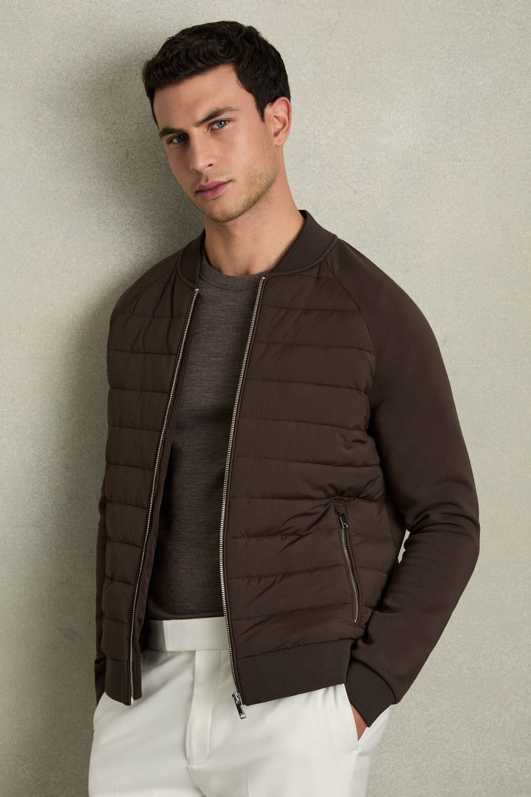 Quilted long bomber jacket top