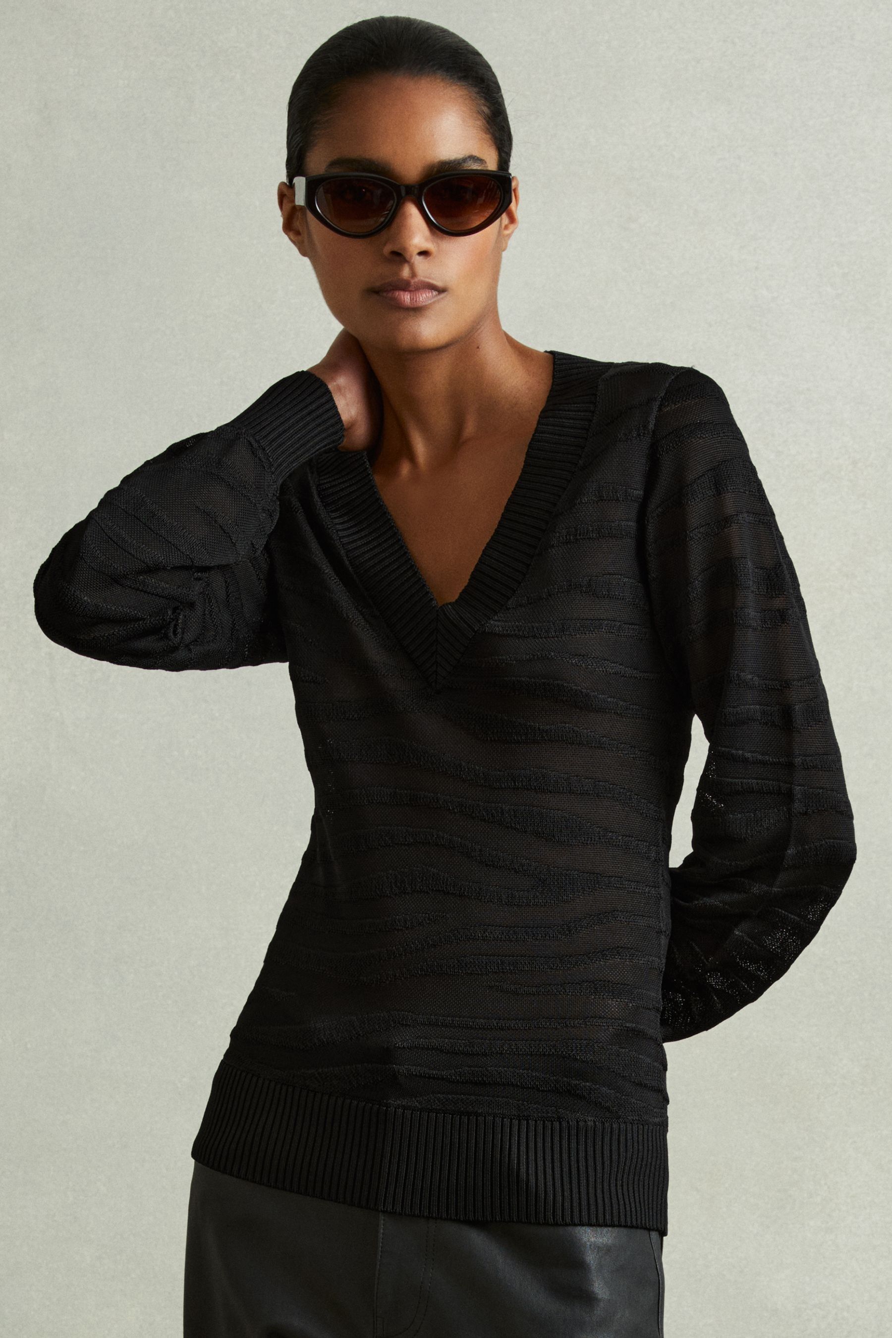 Buy Reiss Black Zana Striped V Neck Jumper from Next Armenia