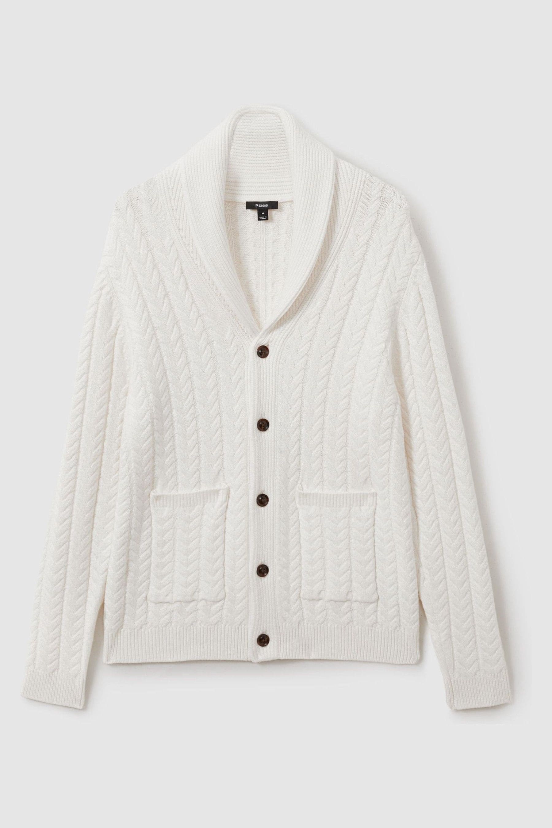 Buy Reiss White Armitage Cabled Shawl Collar Cardigan with Cotton and Wool from Next Luxembourg
