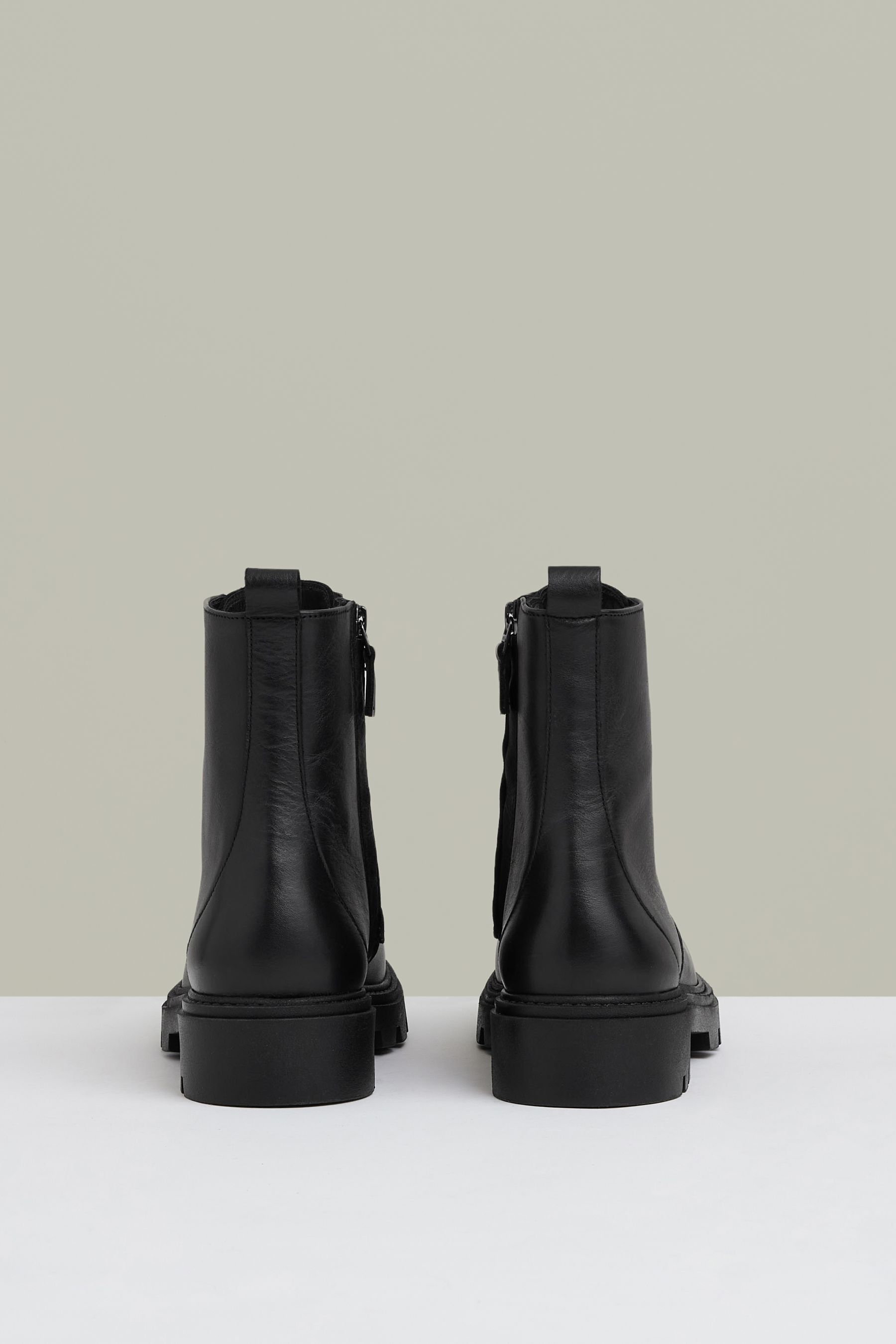 Reiss Black Ellie Leather Lace Up Boots