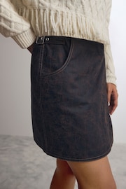 Brown Leather Look 100% Cotton Mini Wrap Denim Skirt - Image 5 of 6