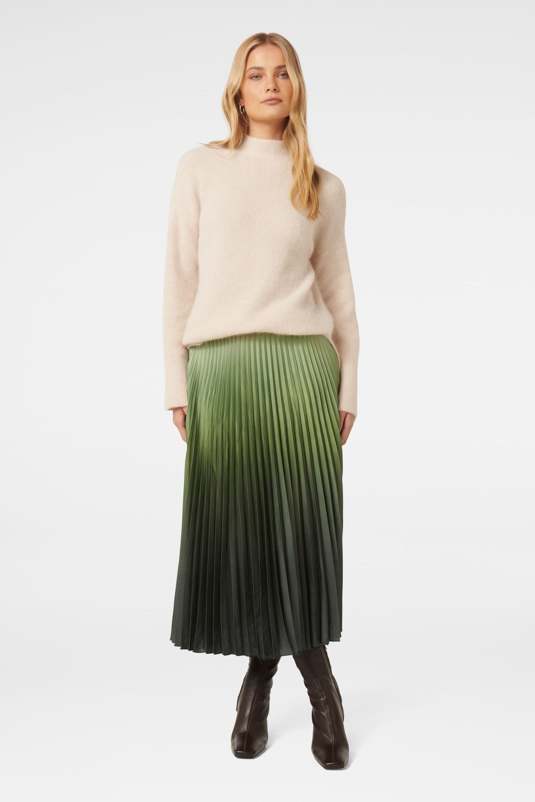 Green pleated maxi skirt uk top