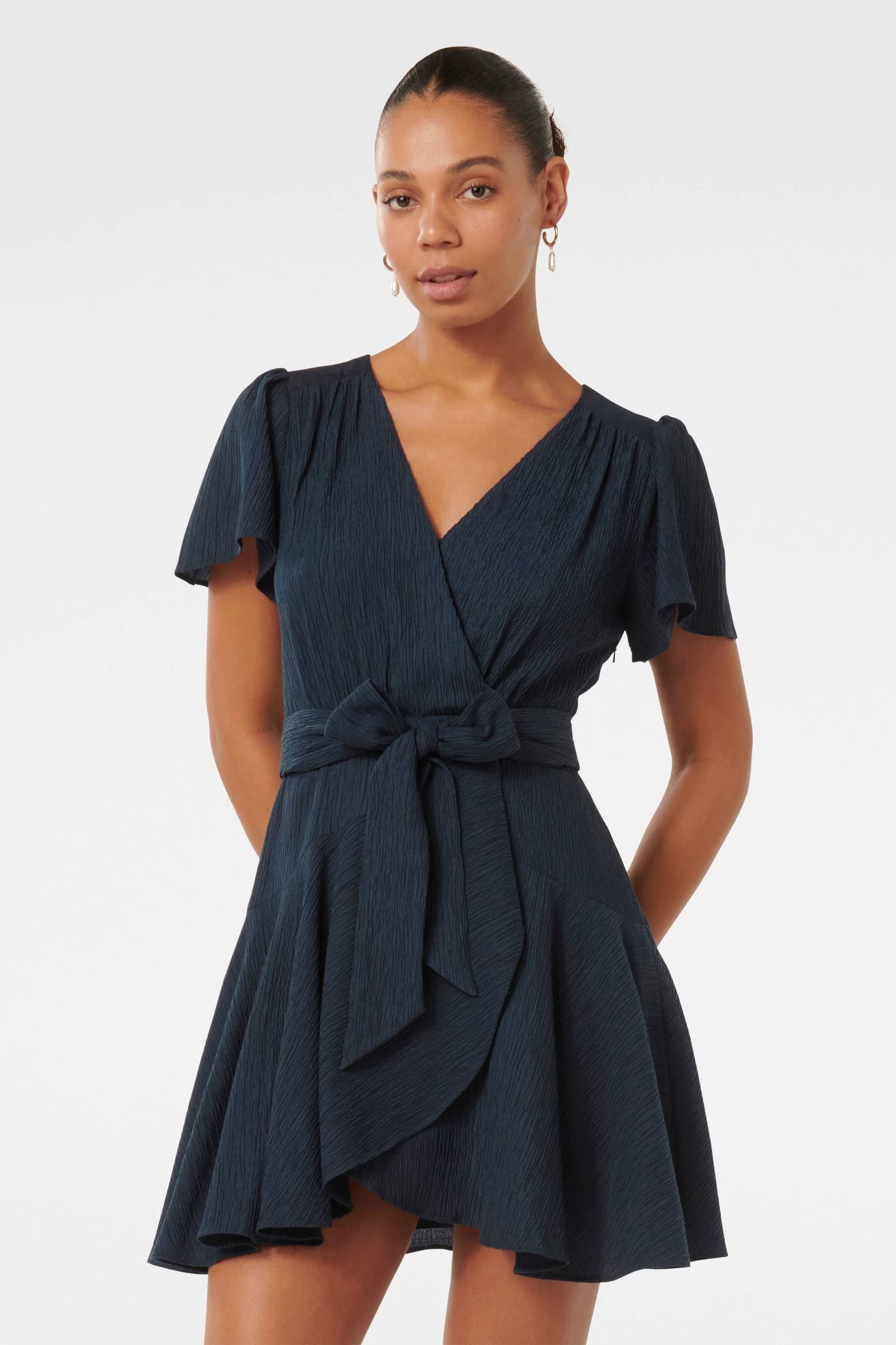 Forever New Blue Chrissie Flutter Sleeves Mini Dress