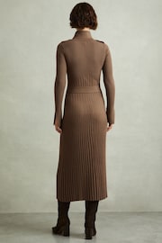 Reiss Mocha Vinette Petite Ribbed Funnel Neck Belted Midi Dress - Image 6 of 8