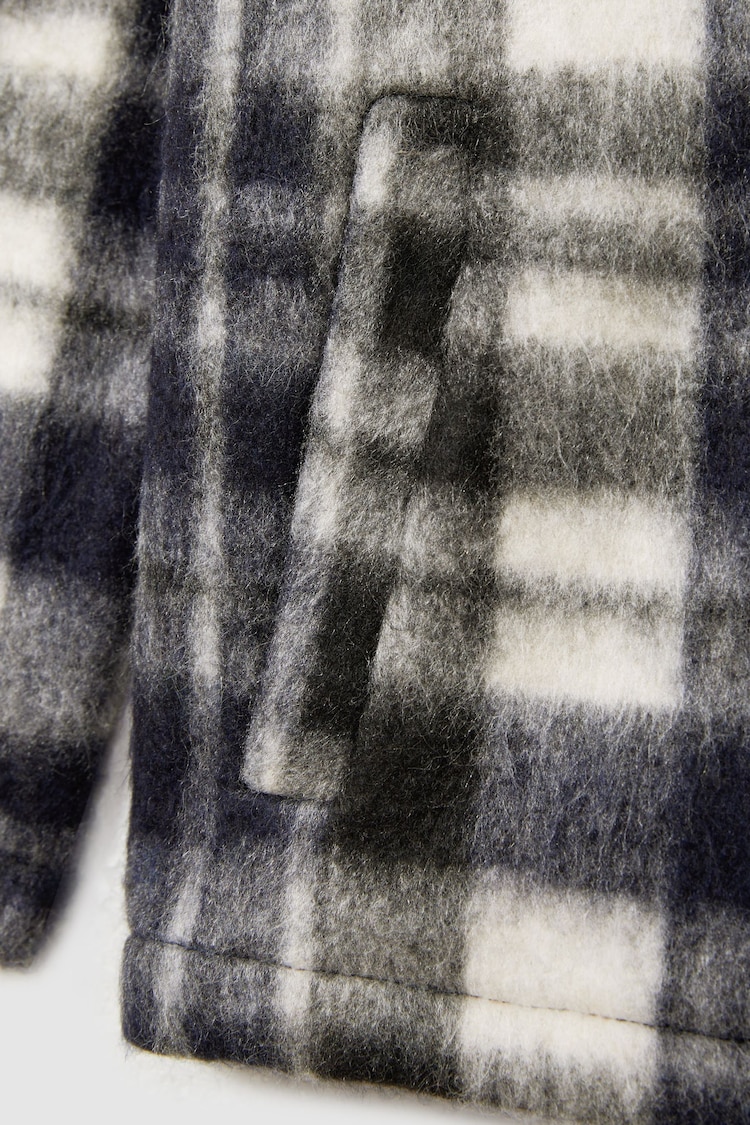 Reiss Navy/White Wade Hooded Brushed Check Overshirt - Image 4 of 4