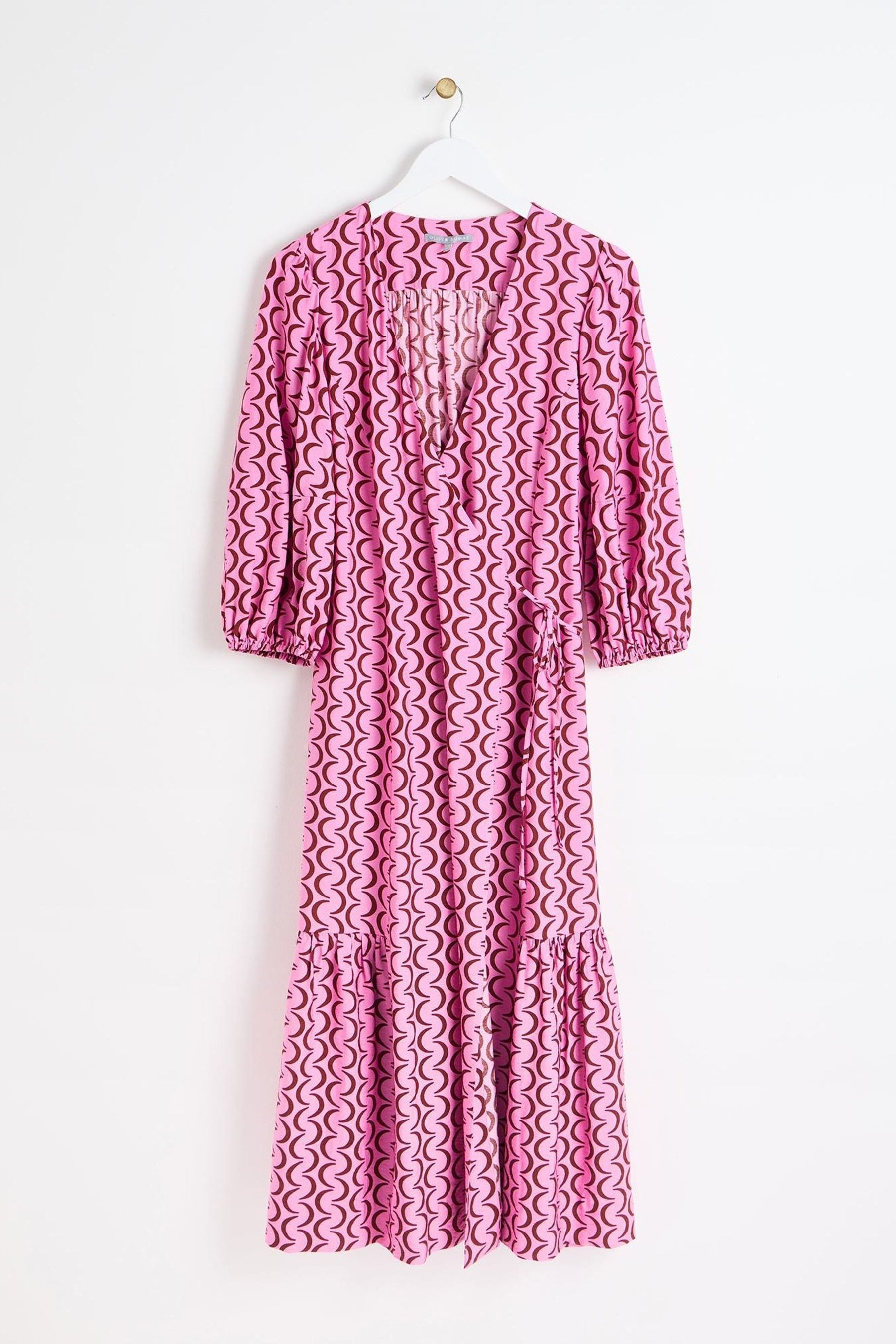 Oliver Bonas Pink Crescent Print Wrap Midi Dress