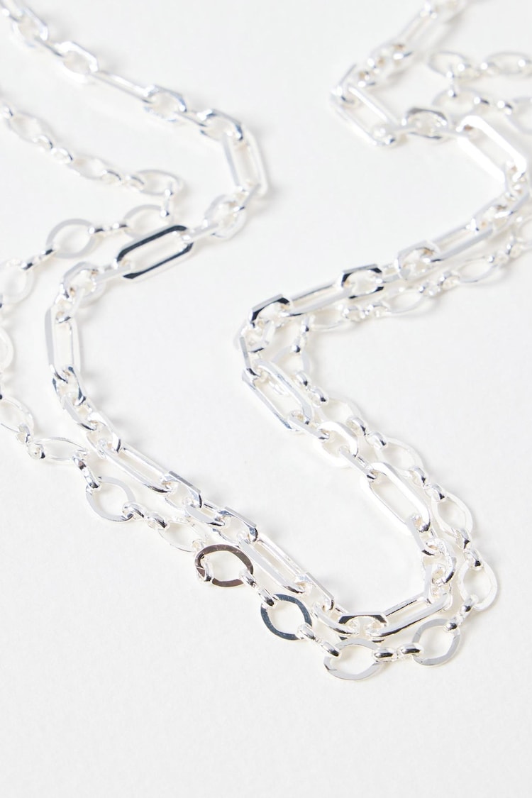 Oliver Bonas Silver Tone Mabel Round Links Layered Chain Necklace - Image 4 of 4