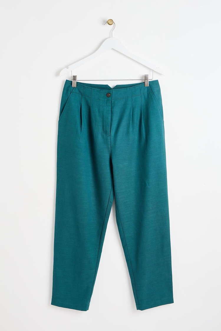 Oliver Bonas Green Pleated Peg Tapered Trousers - Image 1 of 6