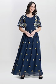 Gina Bacconi Blue Embroidered Dress With Flowers - Image 3 of 5