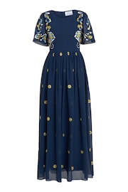 Gina Bacconi Blue Embroidered Dress With Flowers - Image 5 of 5