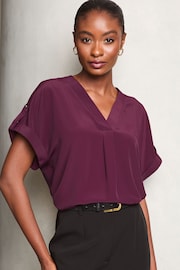 Lipsy Red Utility V Neck Shorts Roll Sleeve Top - Image 1 of 4