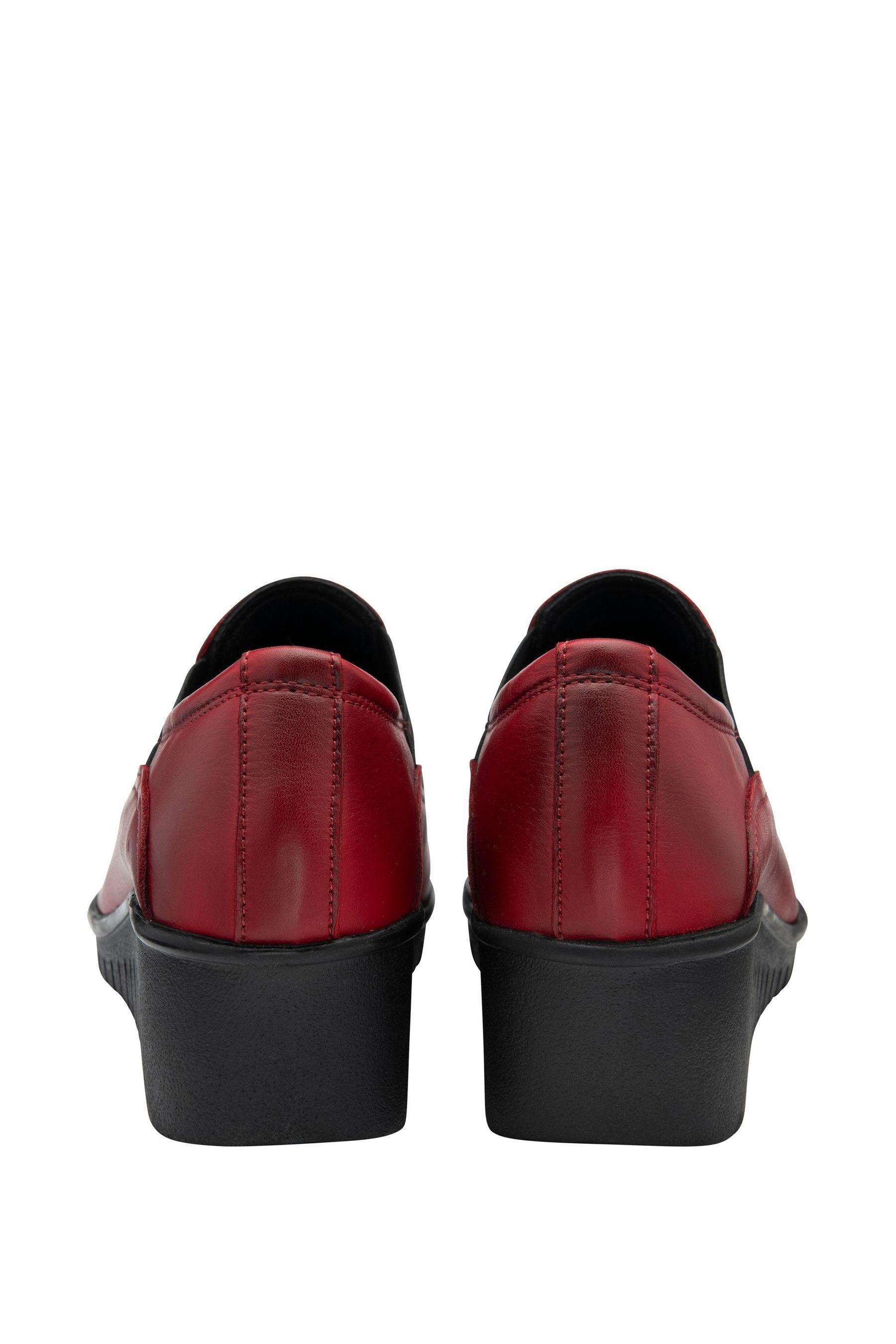 Lotus Red Leather Slip On Wedge Shoes