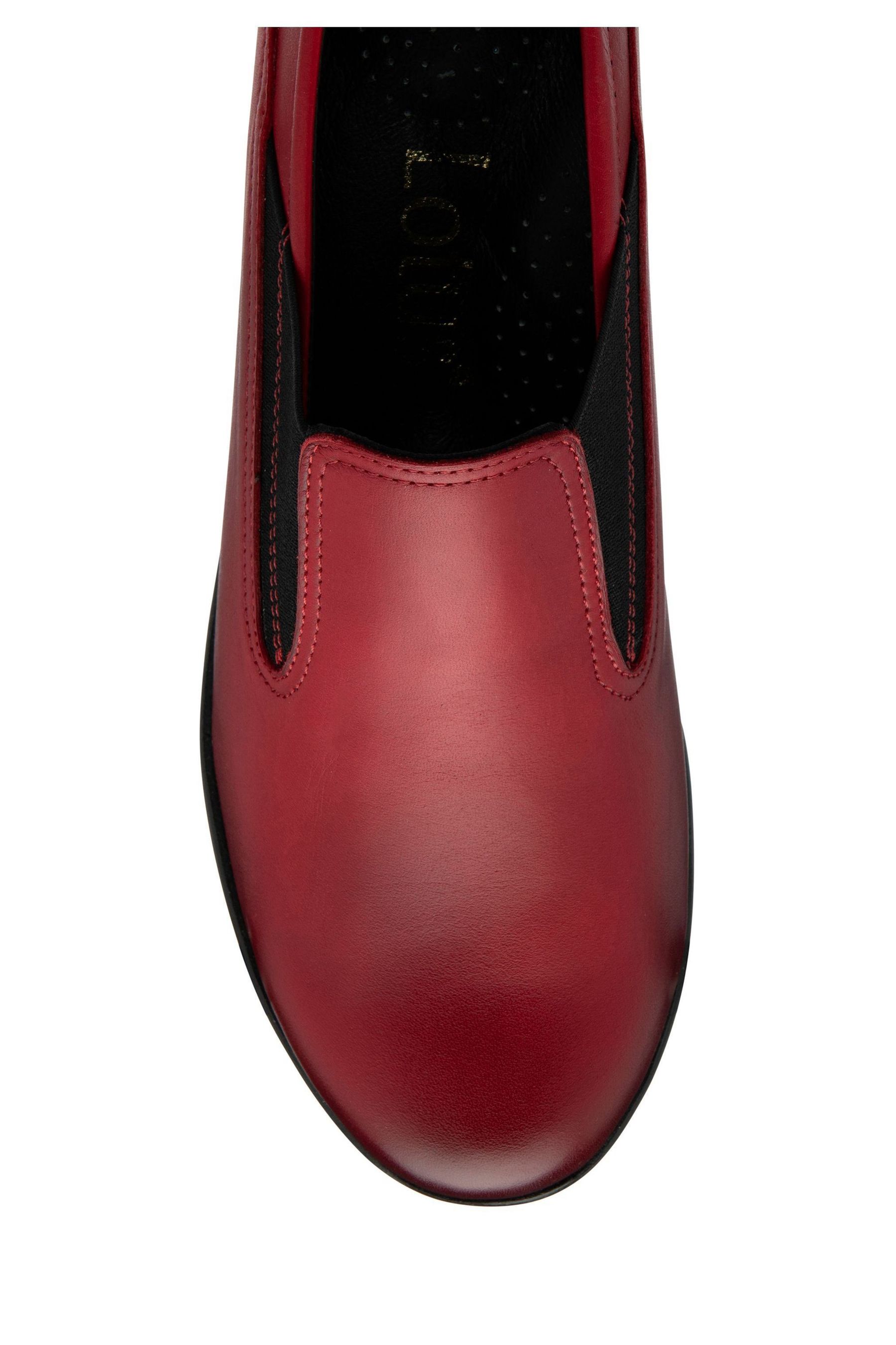Lotus Red Leather Slip On Wedge Shoes