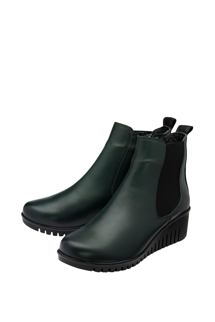 Lotus Green Leather Pull-On Wedge Boots - Image 2 of 4