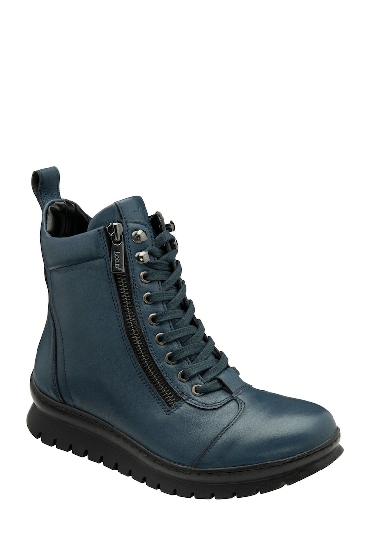 Lotus Blue Leather Zip-Up Ankle Boots - Image 1 of 4