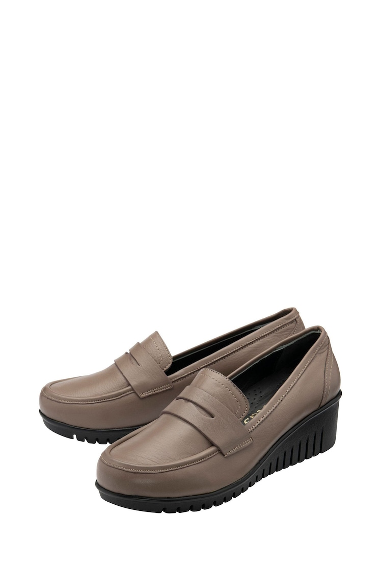 Lotus Grey Leather Slip-On Wedge Shoes - Image 2 of 4