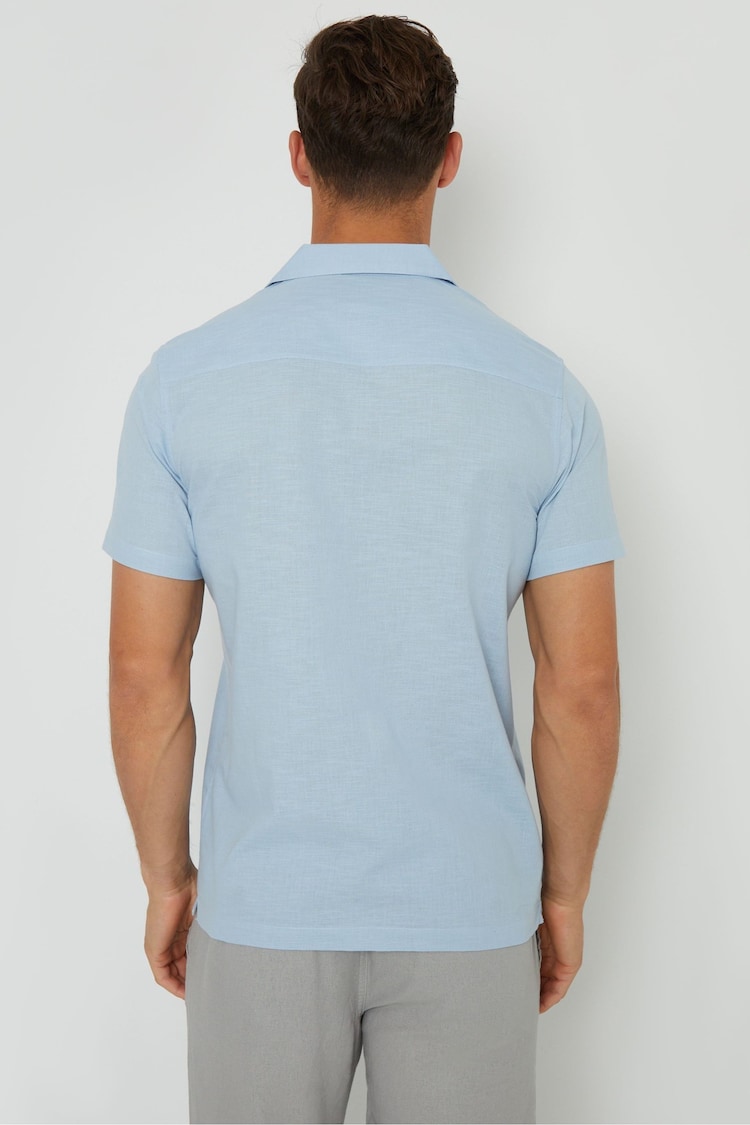 Threadbare Blue Cotton Revere Collar Short Sleeve 100% Cotton Shirt - Image 2 of 4