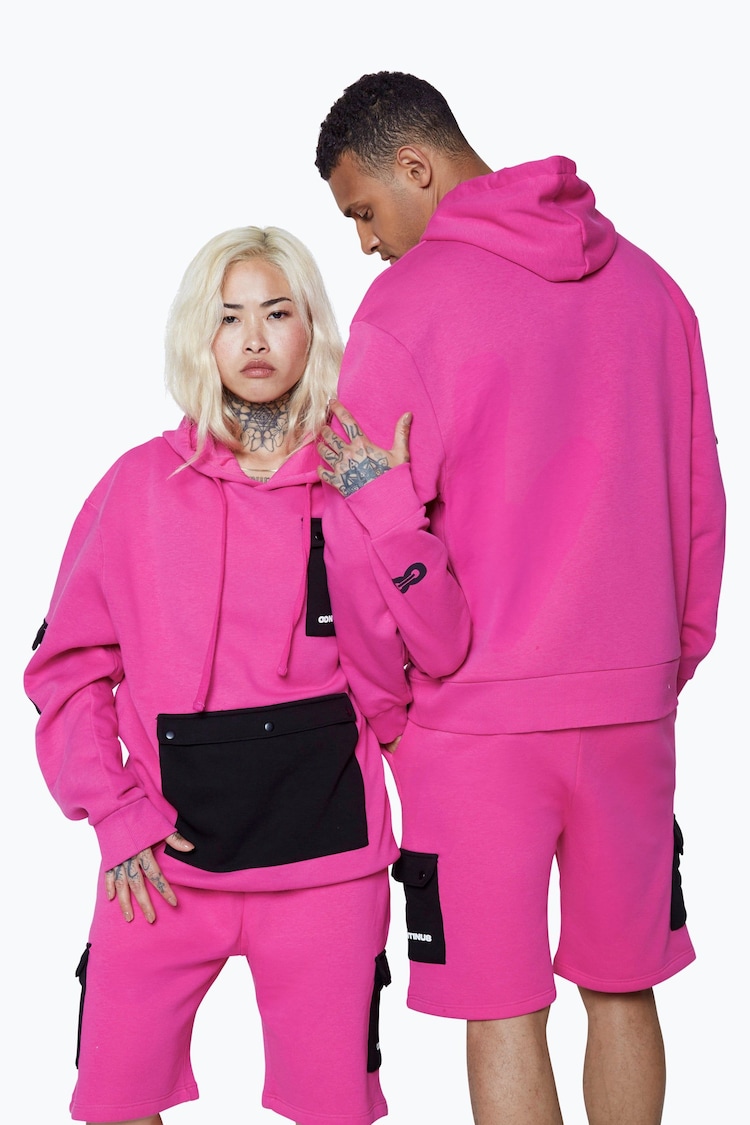 Hype. Pink CONTINU8 Unisex Fuschia Cargo Pocket Boxy Hoodie - Image 4 of 4