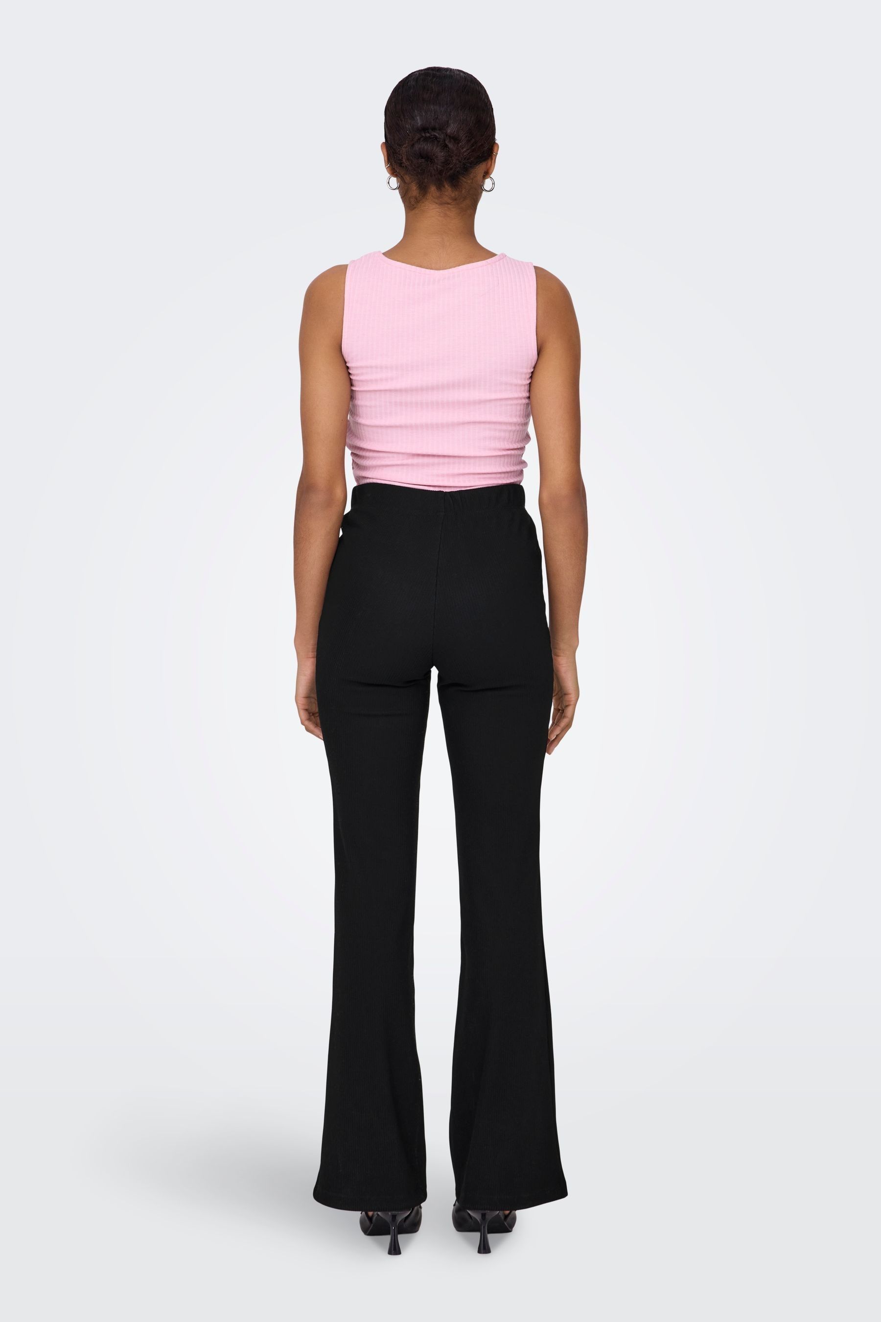 Black ribbed flare trousers top