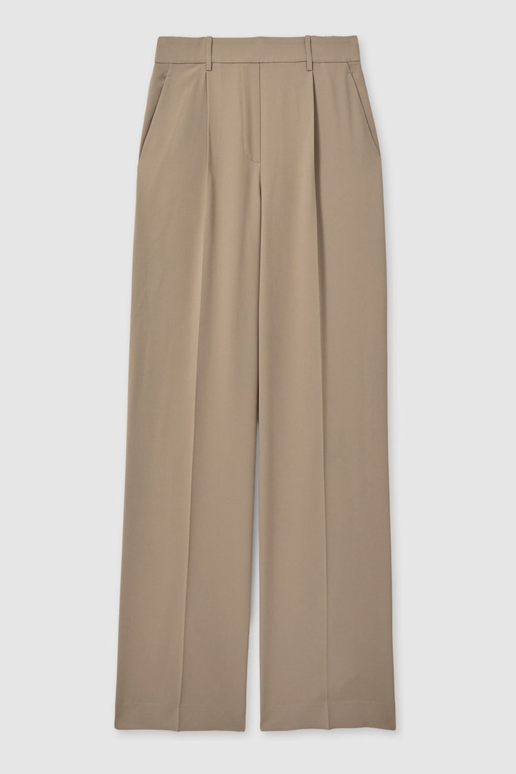 Reiss Mink Neutral Eden Petite Half-Elasticated Wide Leg Trousers - Image 2 of 7