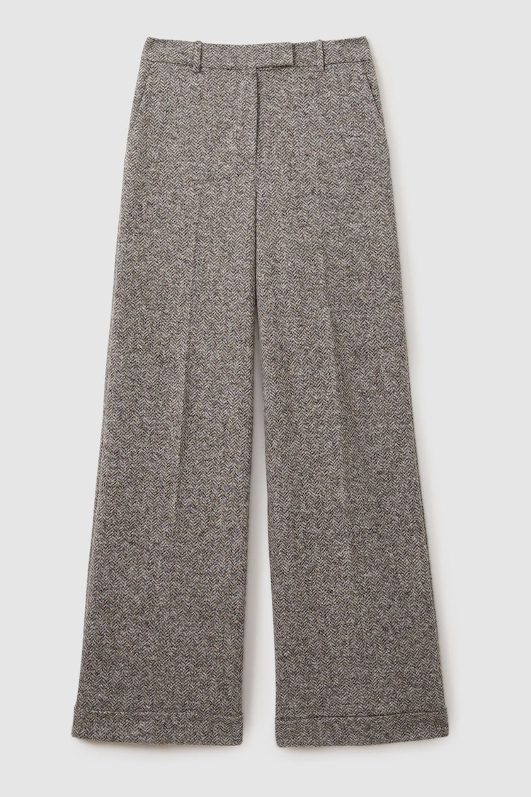 Reiss Grey Belle Petite Textured Wool Blend Wide Leg Suit Trousers - Image 2 of 7