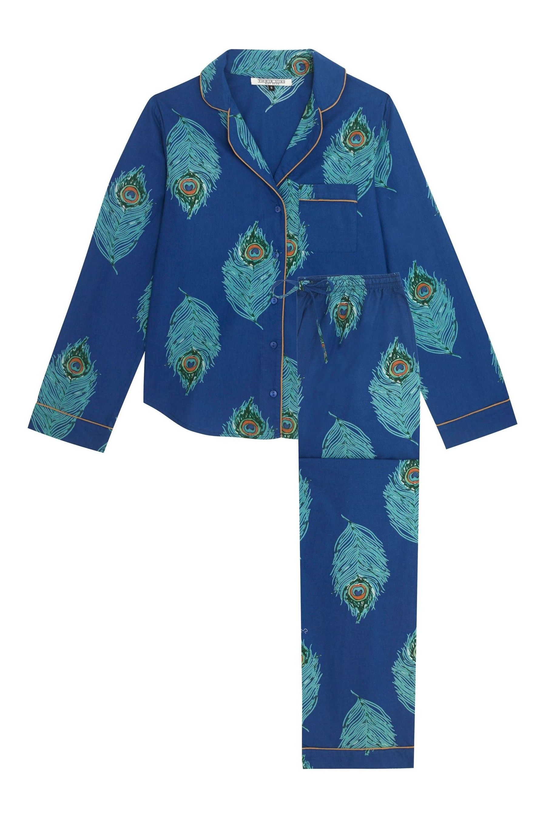 Buy Their Nibs Navy Peacock Feather 100 Cotton Long Traditional Pyjamas Set from Next Canada