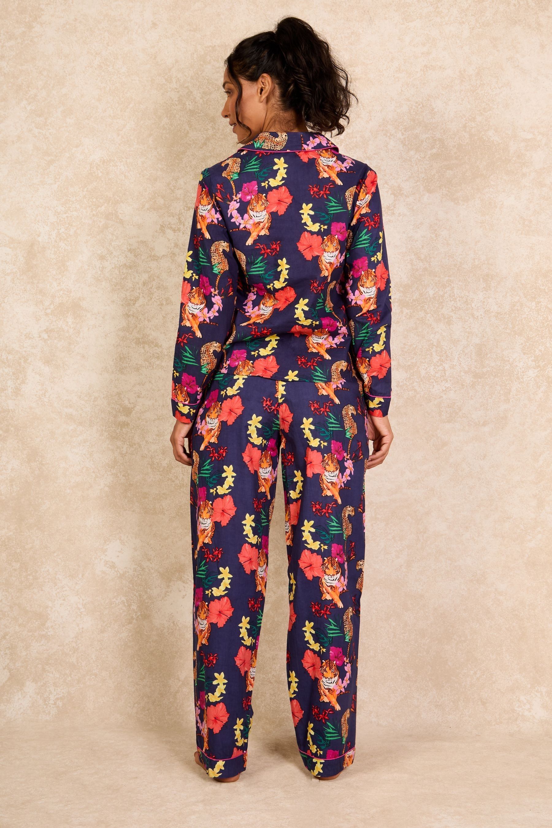 Buy Their Nibs Navy Tropical Tiger 100 Cotton Long Traditional Pyjamas Set from the Next UK online shop