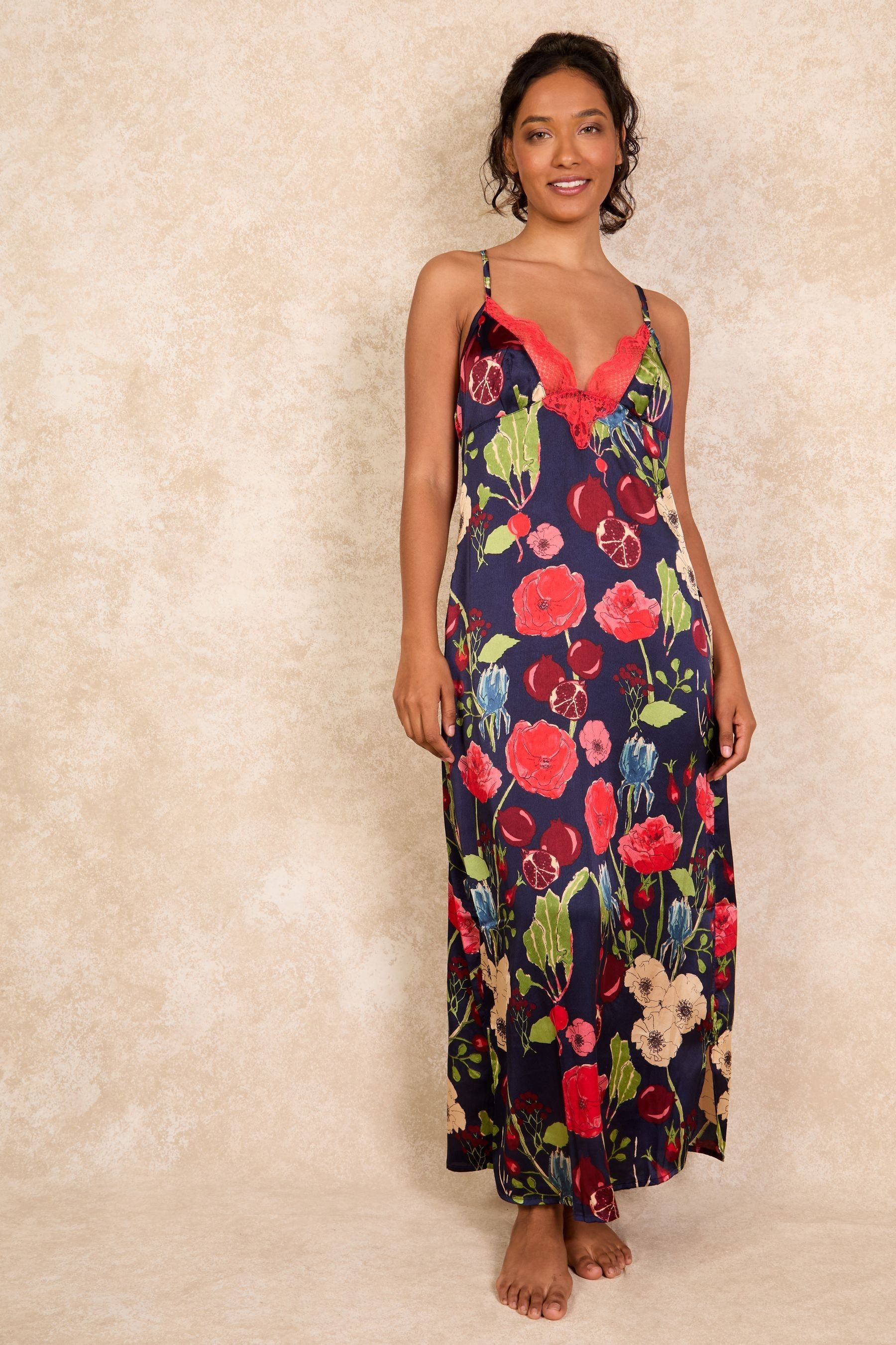 Buy Their Nibs Navy Winter Garden Maxi Recycled Satin Cami Nightie from the Next UK online shop