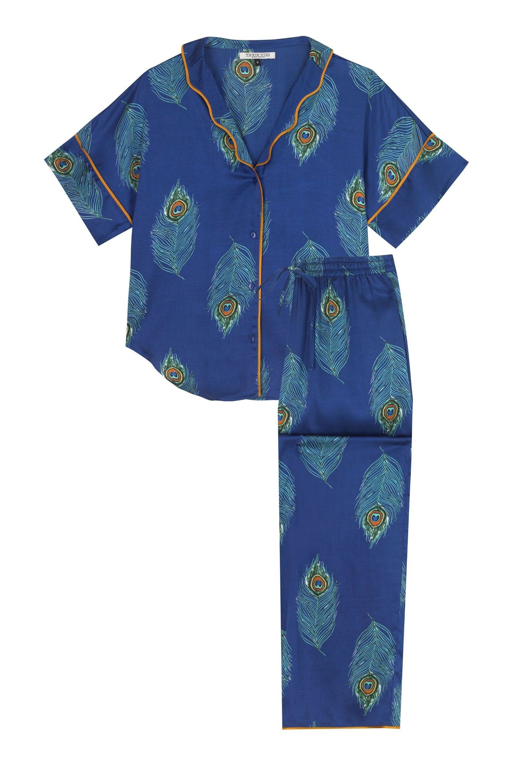 Buy Their Nibs Navy Oversized Peacock Feather Recycled Satin Long Pyjamas Set from Next Canada