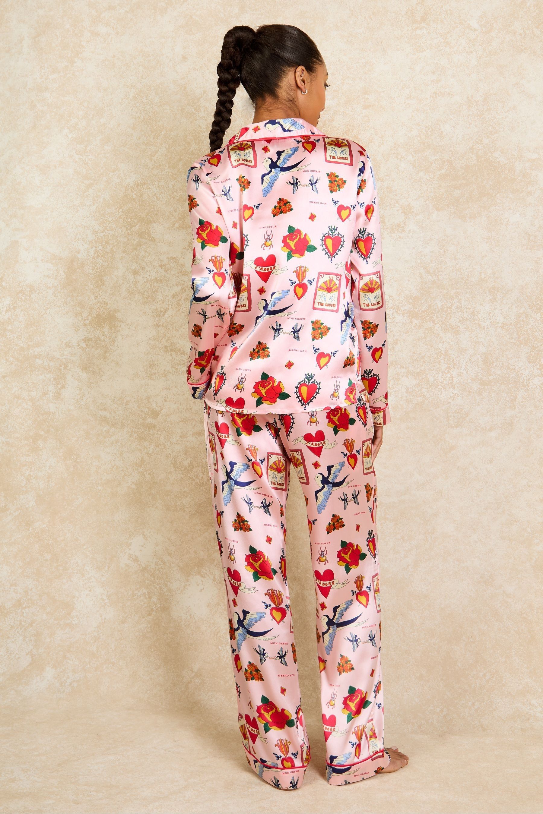 Buy Their Nibs Pink Mon Coeur Recycled Satin Long Traditional Pyjamas Set from Next Canada