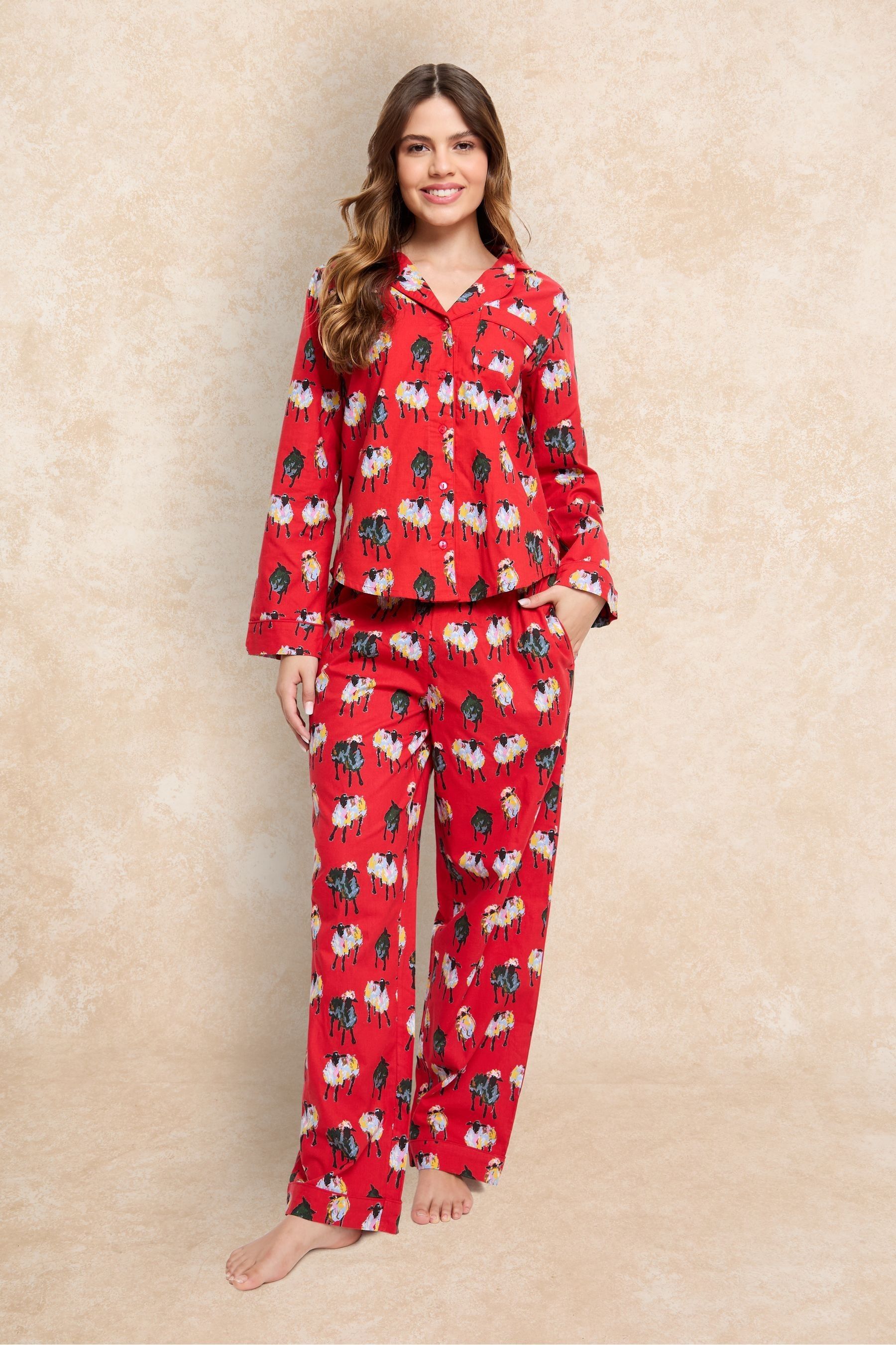 Buy Their Nibs Red Counting Sheep 100 Cotton Traditional Long Pyjamas from Next Canada