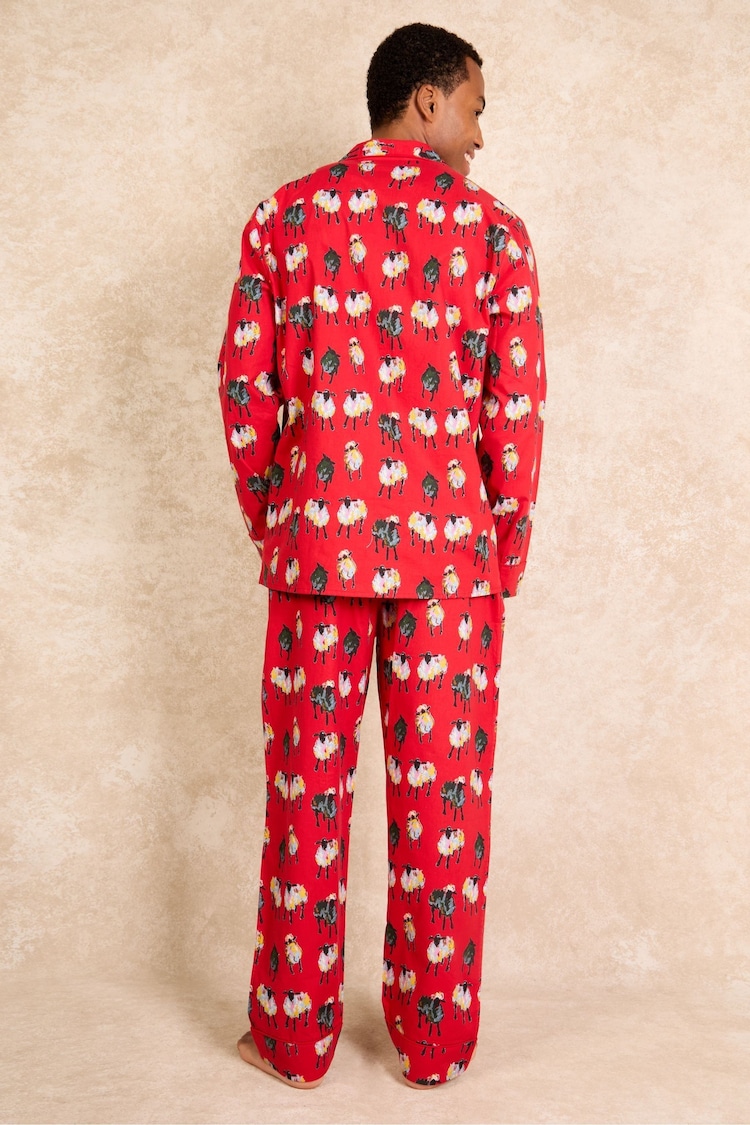 Their Nibs Red Counting Sheep 100% Cotton Traditional Long Pyjamas - Image 2 of 4