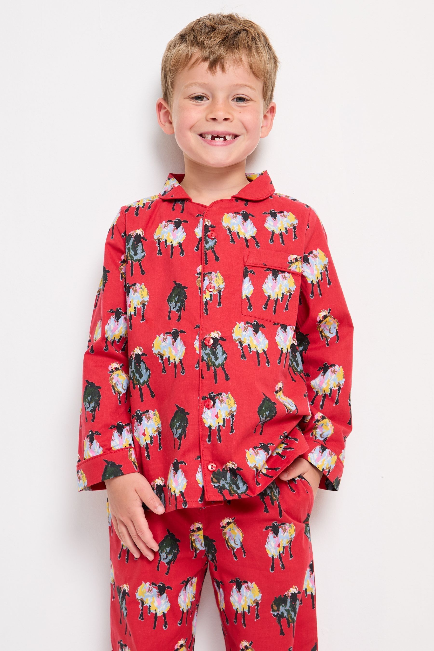 Buy Their Nibs Red Christmas Tree Magic 100 Cotton Traditional Long Pyjamas from Next USA