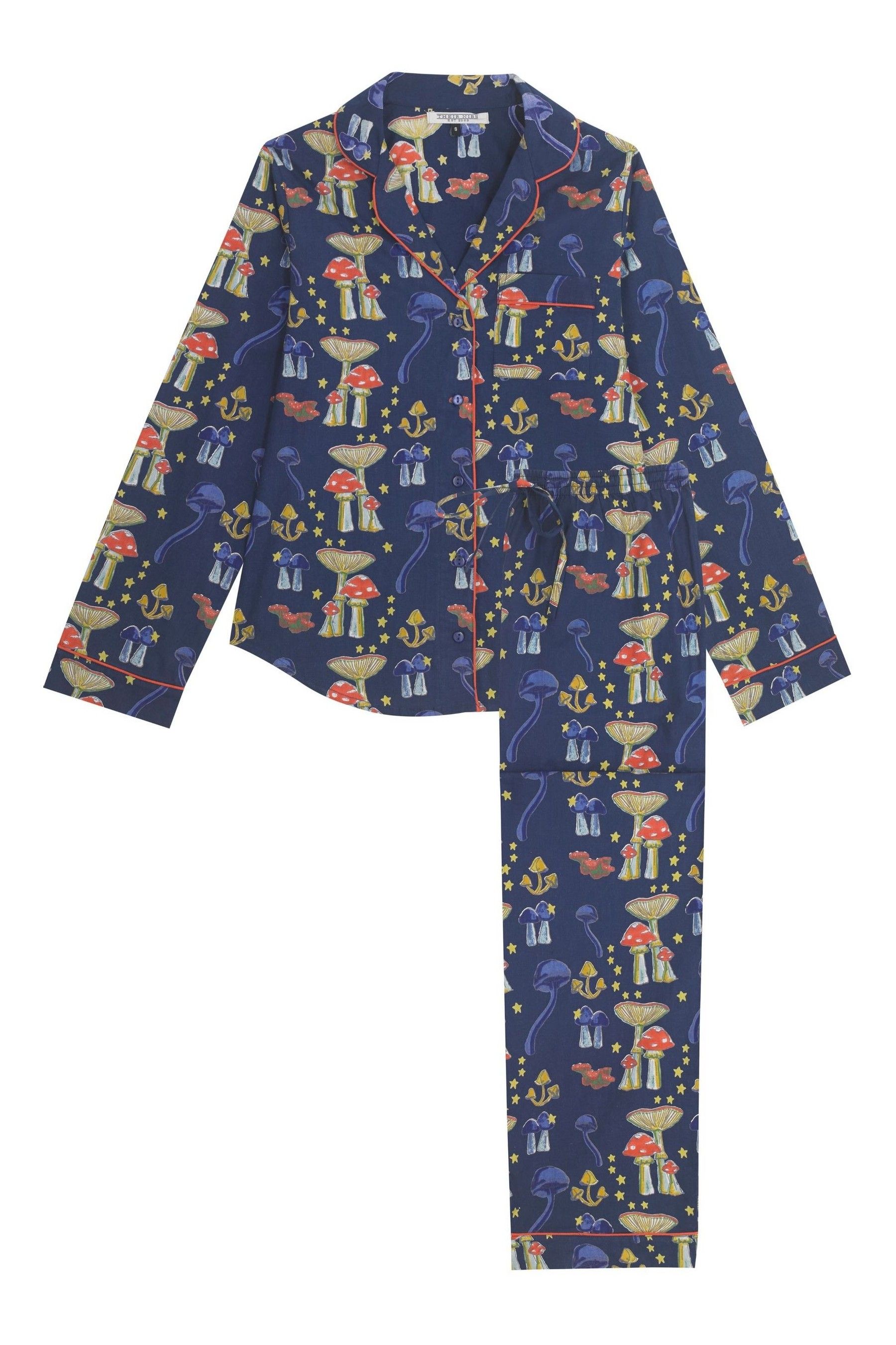 Buy Their Nibs Navy Mushroom Stars 100 Cotton Traditional Long Pyjamas from Next Malta