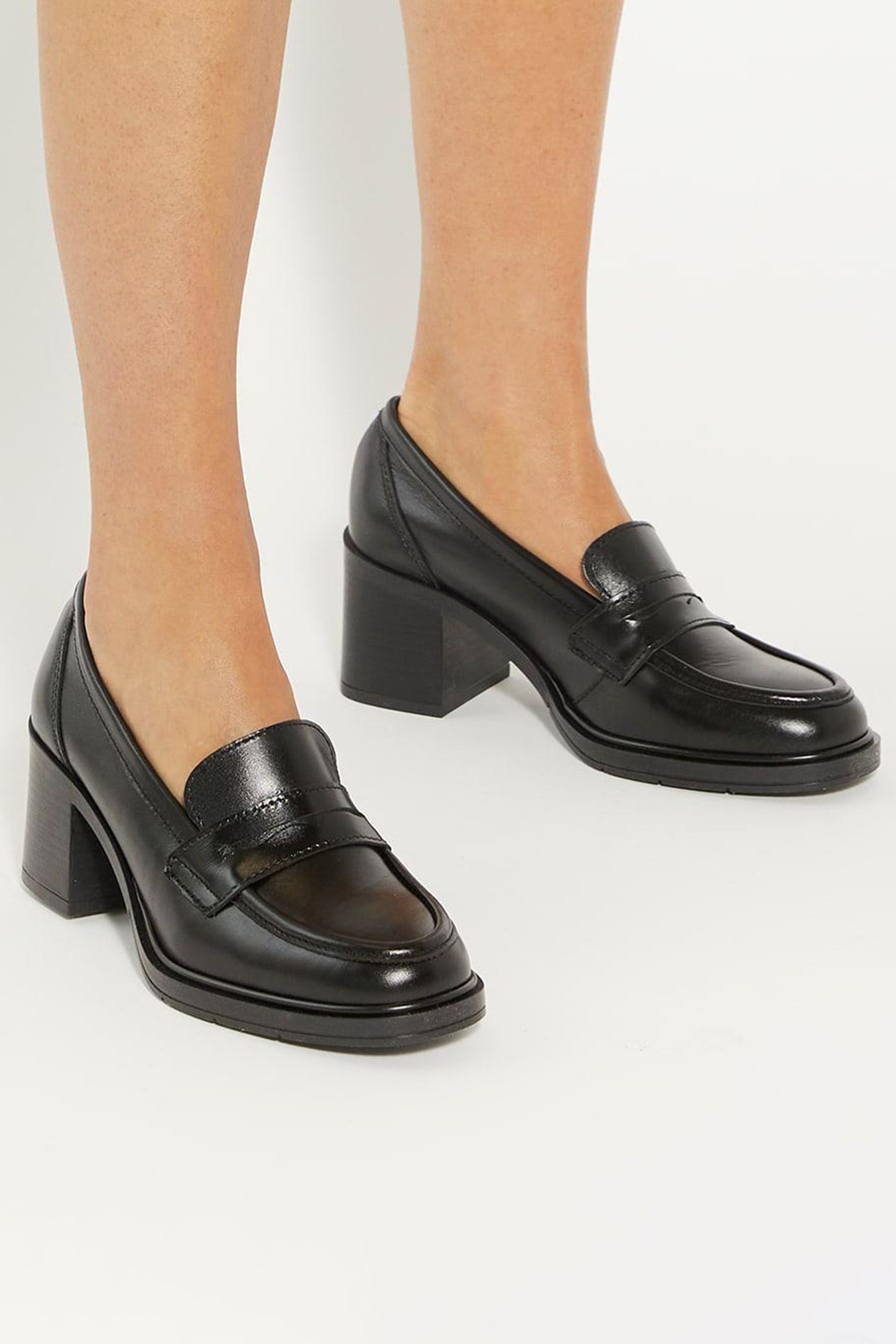 Dune London Black Grateful Heeled Penny Loafers